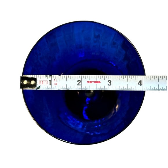 3 Eastern Handmade Cobalt Blue Ribbed Champagne Wine Glasses Stemware 9.5 Inch - Picture 8 of 8